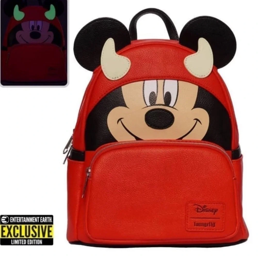 Loungefly Mickey  Mouse Devil Mickey Mini Backpack Disney Red Kids Backpack.⚡️